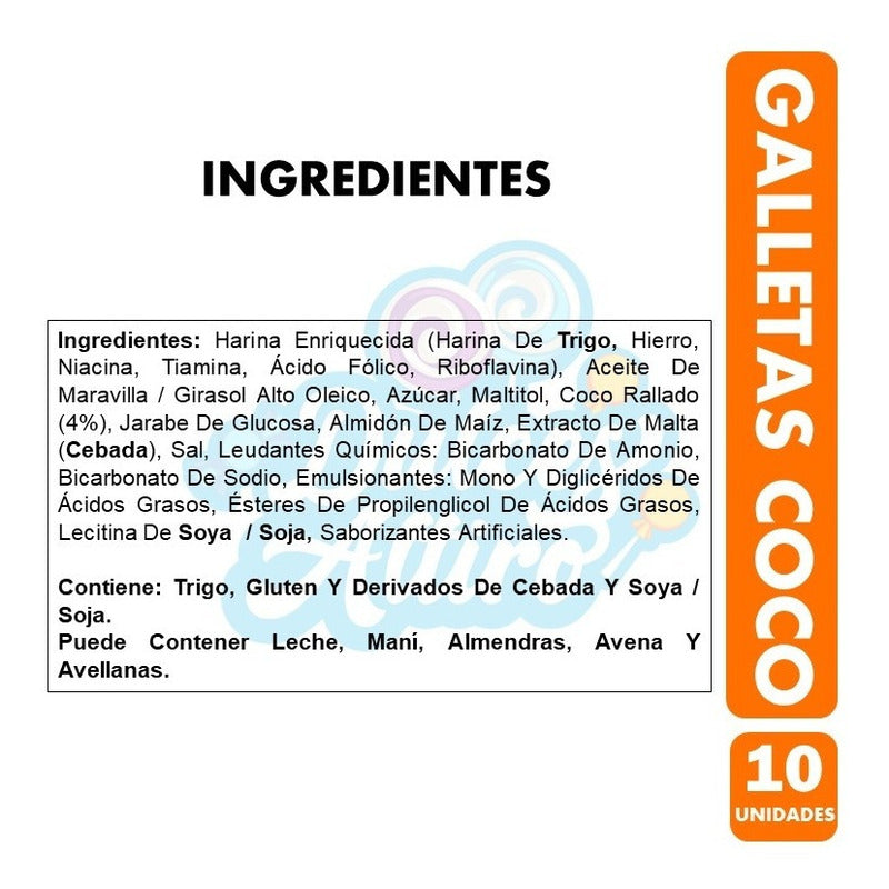 Galletas Colación, Sabor Coco - Pack De 10 Unidades De 35gr.