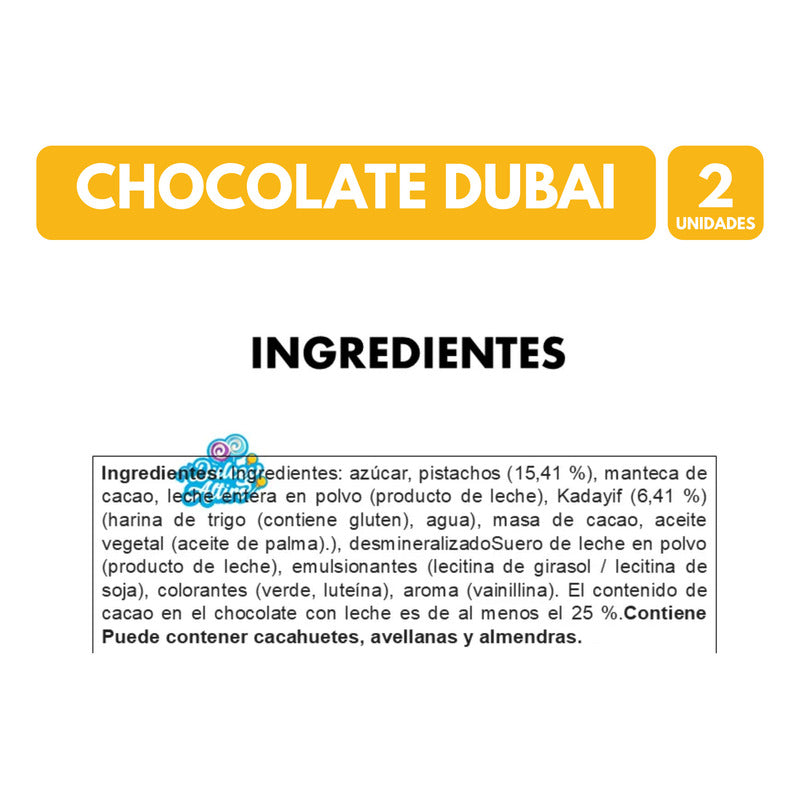 Barra De Chocolate Dubai De Pistacho En Pack (pack De 2 Un)