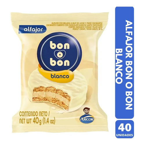 Alfajor Bon O Bon Chocolate Blanco - Caja Con 40 Unidades