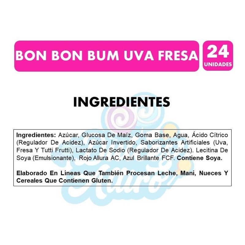Coyac Bon Bon Bum Morado Sabor Uva Fresa (bolsa Con 24 Un)