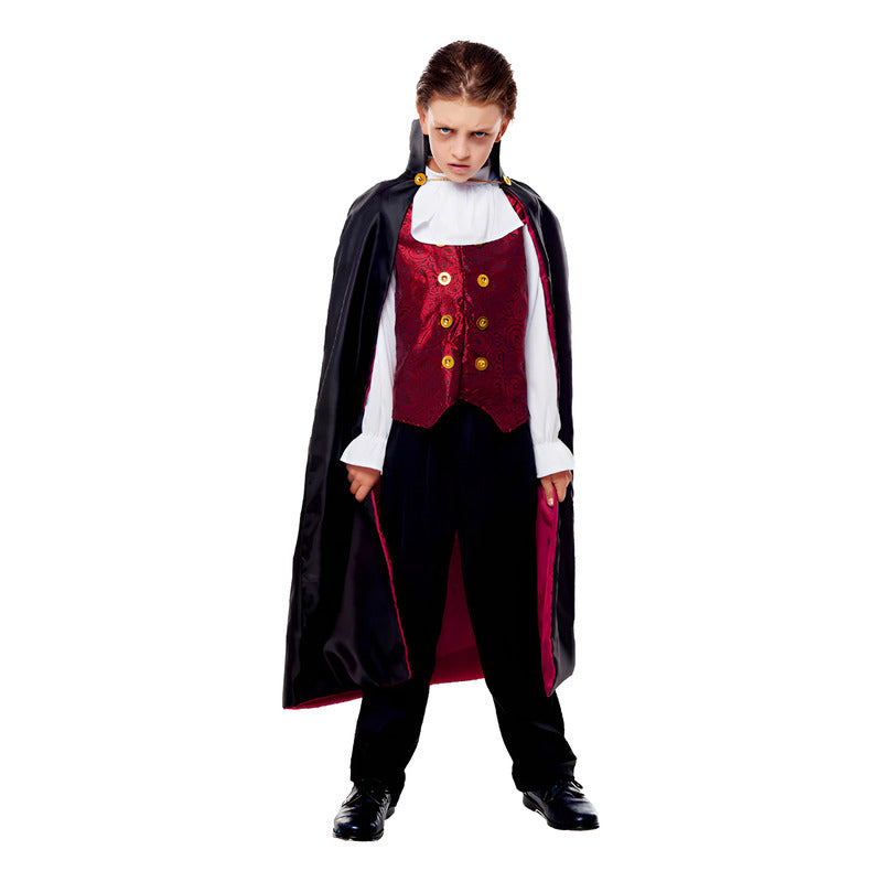 Disfraz Vampiro Clásico Con Capa Noche De Halloween Niño Rojo 7-9