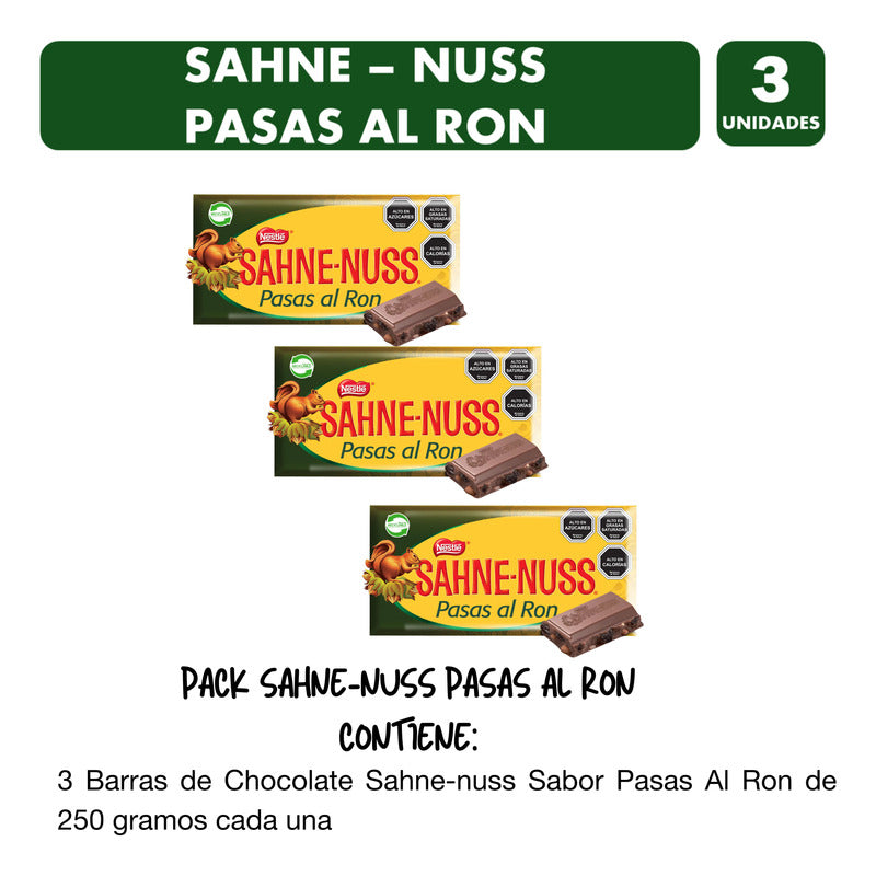 Sahne-nuss Pasas Al Ron (pack Con 3 Barras De 250 Gramos)