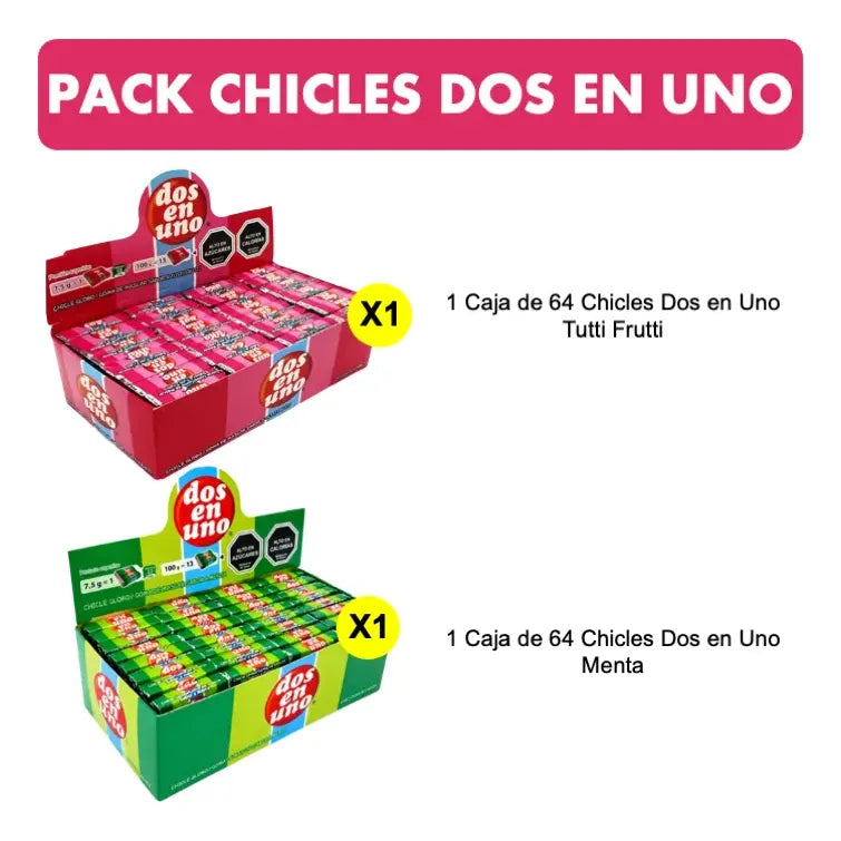 Chicle Dos En Uno Tutti Frutti Y Menta De Infancia (pack 2u)