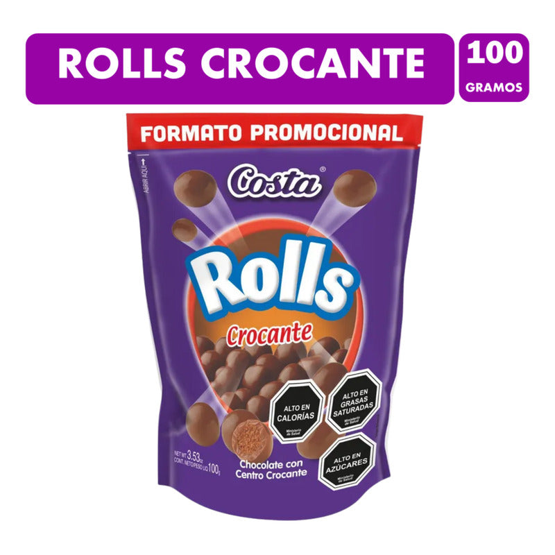 Rolls De Chocolate Con Centro Crocante De Costa (100g)