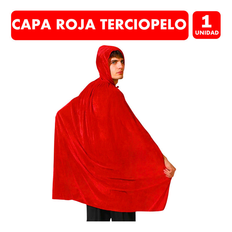 Capa Terciopelo Roja Unisex Especial Halloween 140cm Rojo Estándar
