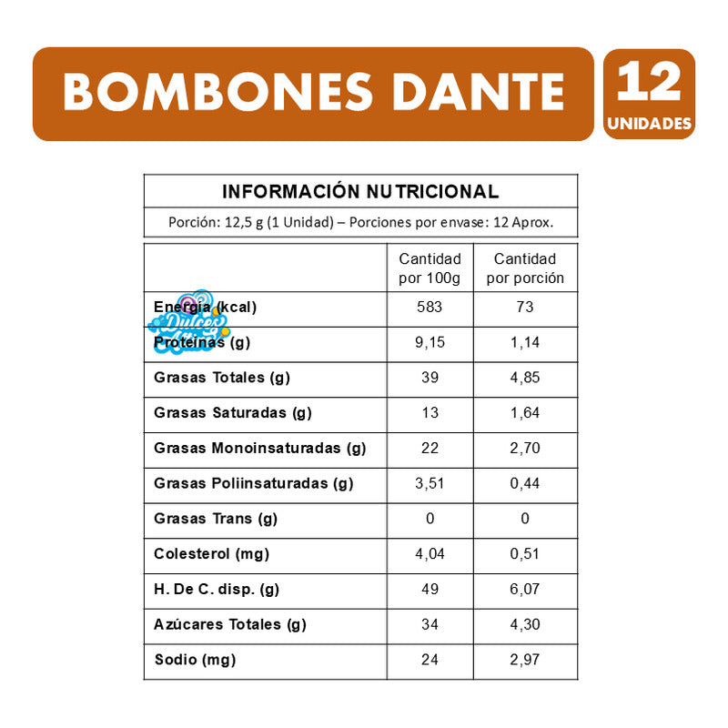 Bombones De Chocolate Y Mani - Dante (caja Acrilica Con 12u)
