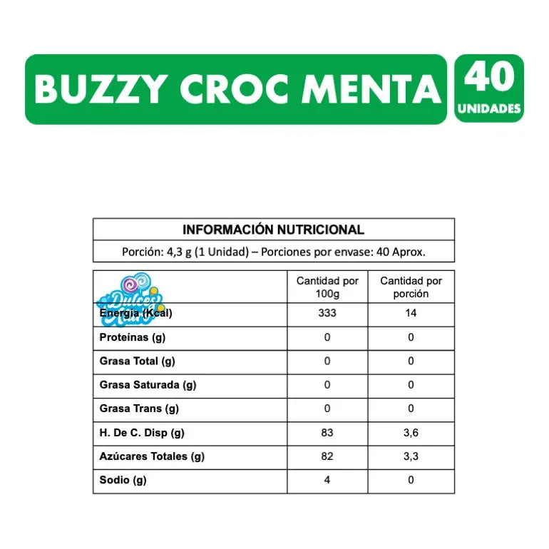 Chicles Buzzy Croc Rellenos Sabor Menta Sin Gluten (40 Uni)