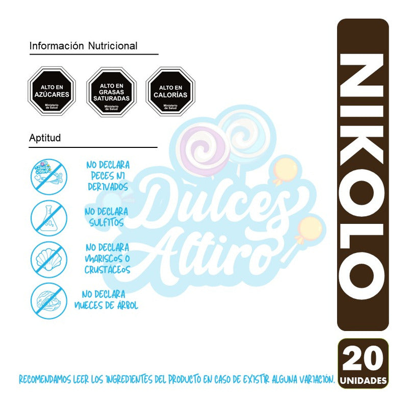 Chocolate Nikolo Arcor (contiene 20 Unidades)