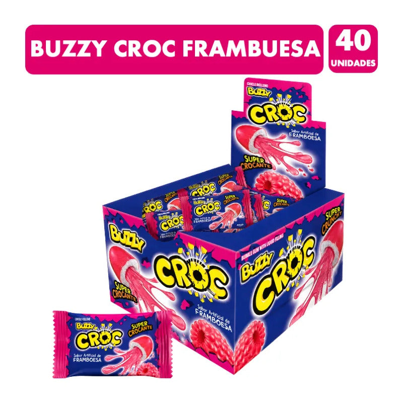 Chicles Buzzy Croc Rellenos Sabor Frambuesa Sin Gluten (40u)