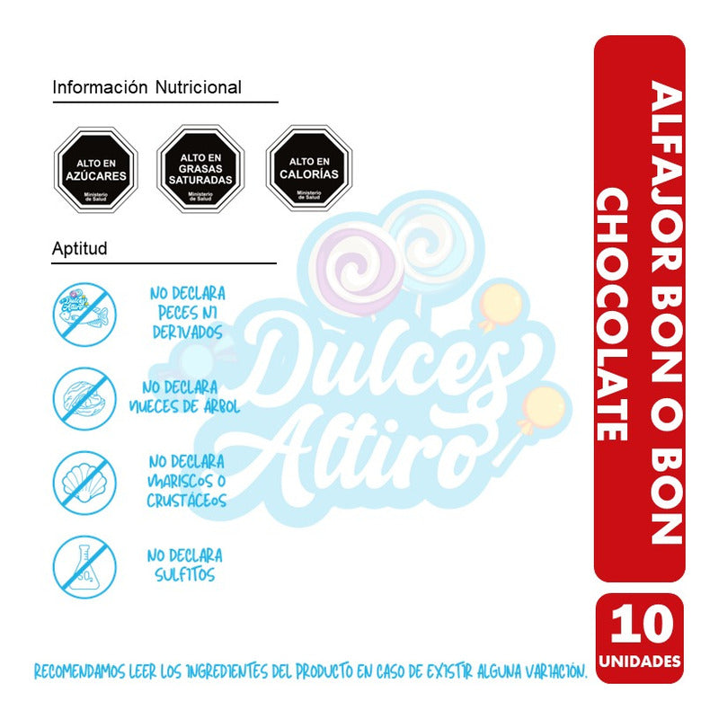 Pack Alfajor Bon O Bon Sabor Chocolate (pack De 10 Uni)