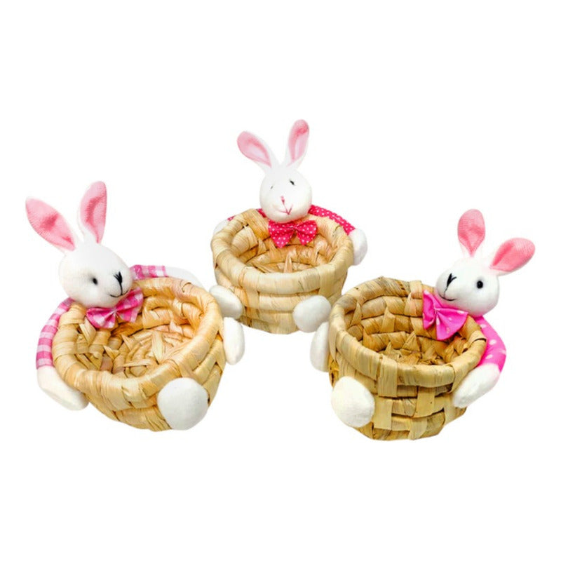 Pack Canasto Huevos De Pascua - Canasto Conejo Rosa (pack 3)