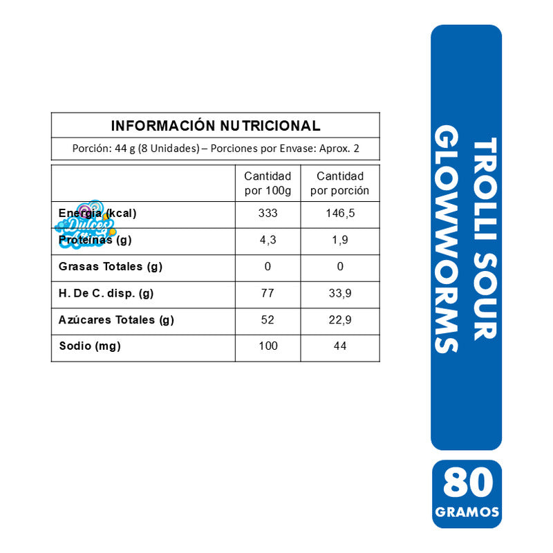 Gomitas Trolli Sour Glowworms - Forma De Gusanos (80 Gramos)