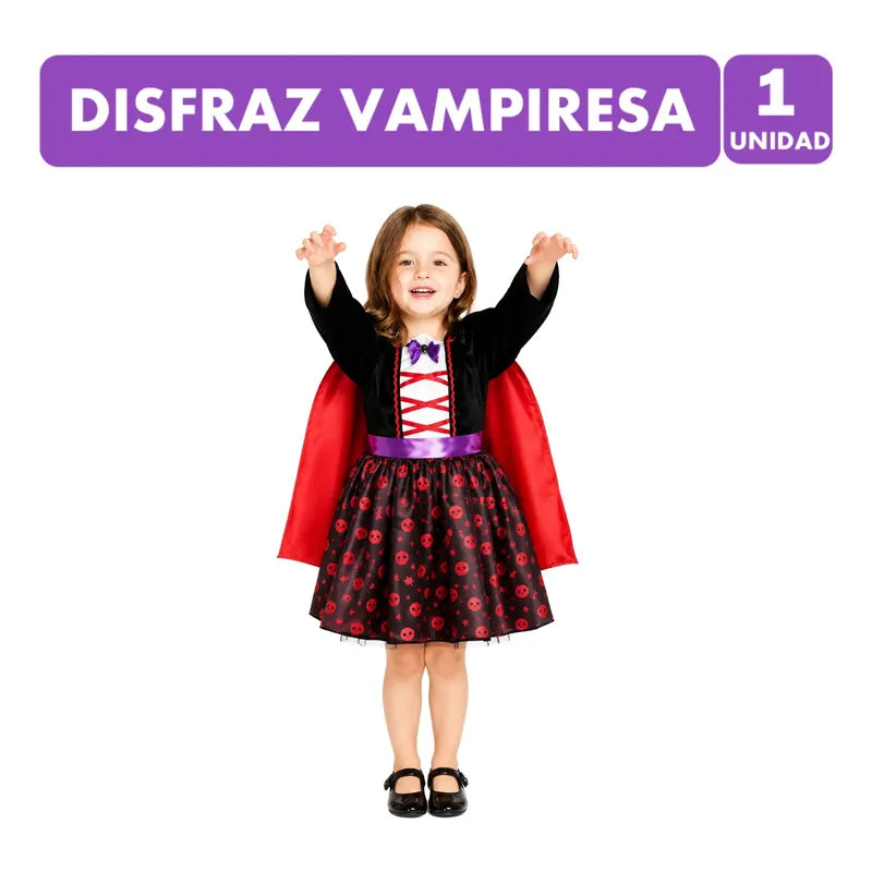 Disfraz Vampira Infantil Niña Vestido Halloween (talla 5-6) Rojo 5-6