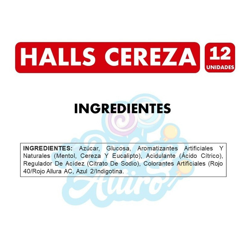 Halls Rojo Sabor Mentol Cereza Lyptus (caja Con 12 Uni)
