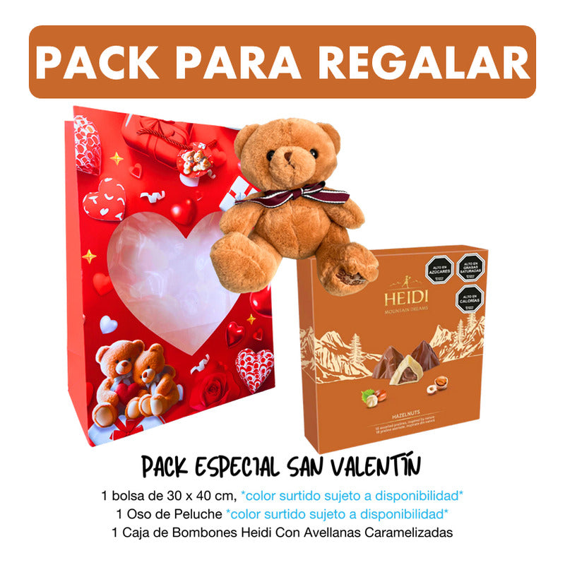 Pack Oso De Peluche + Bombones Heidi Avellanas + Bolsa