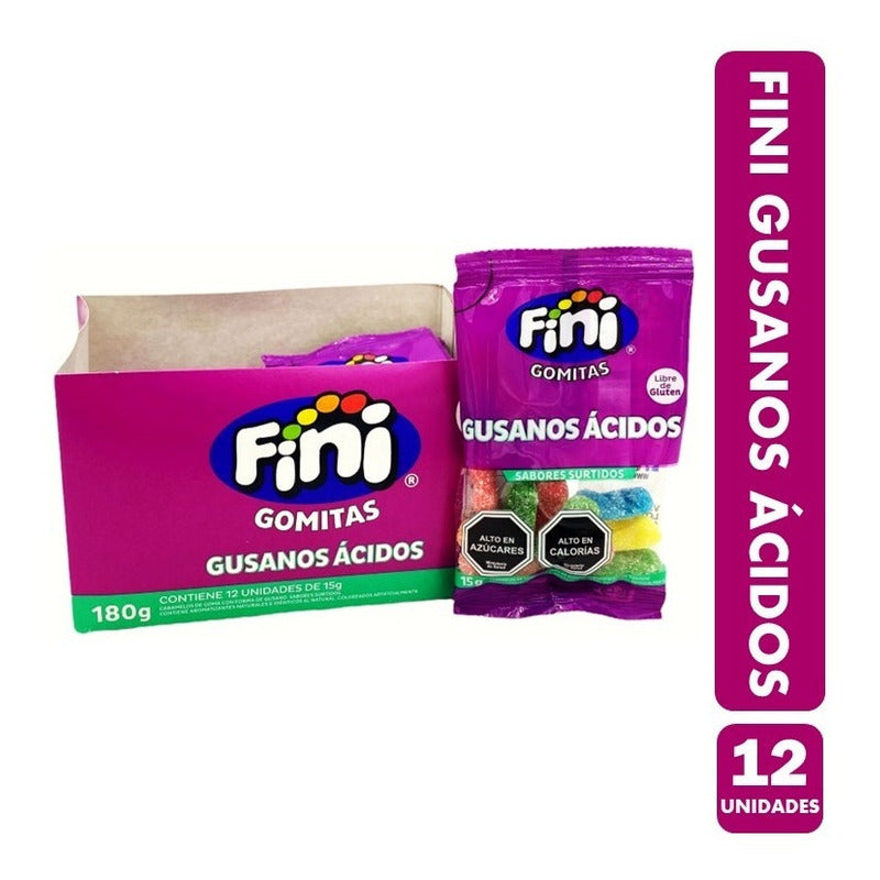 Gusanos Ácidos Fini - Gomitas Acidas (caja Con 12 Unidades)