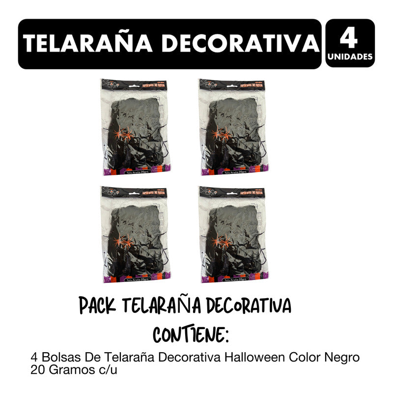 Pack Telaraña Halloween Decoración Color Negro (4 Unidades)