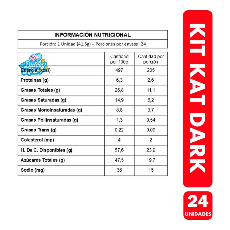 Kit Kat Dark Por Mayor Chocolate Semiamargo (caja Con 24 Un)