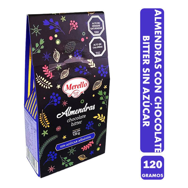 Almendras Chocolate Bitter Sin Azúcar De Merello Caja 120 Gr