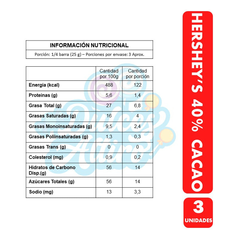 Tableta Hershey's 40% Cacao - Medio Amargo (pack De 3 Uni)