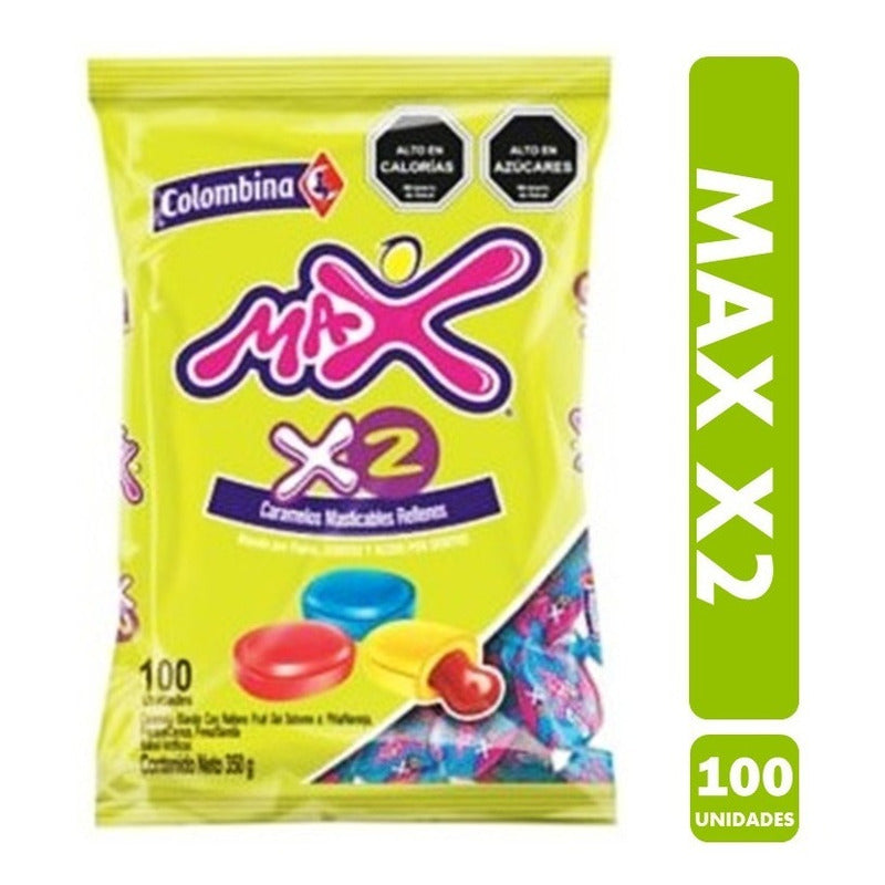 Masticables Max X2, Colombina - Dulces Rellenos (100 Uni).