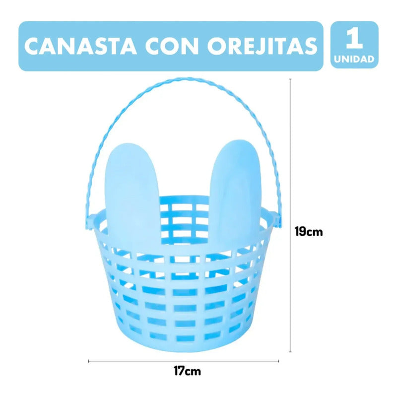 Canasta Para Huevitos De Pascua Con Orejitas - Celeste
