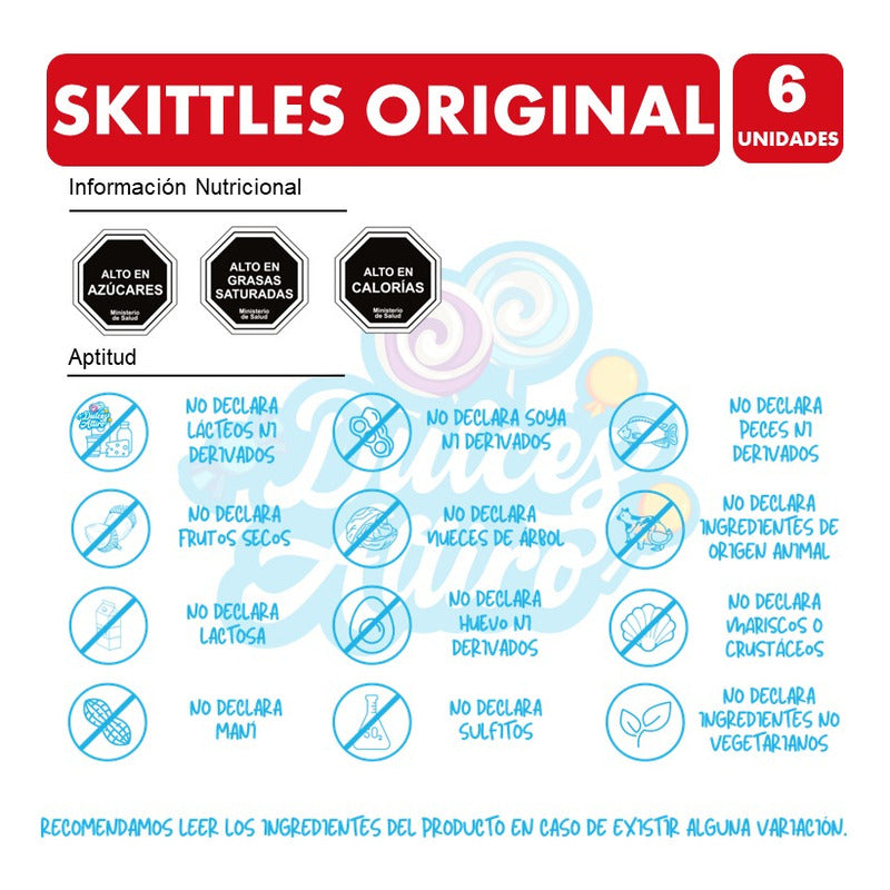 Dulces Skittles Original - Sabores Surtidos (pack De 6 Uni).