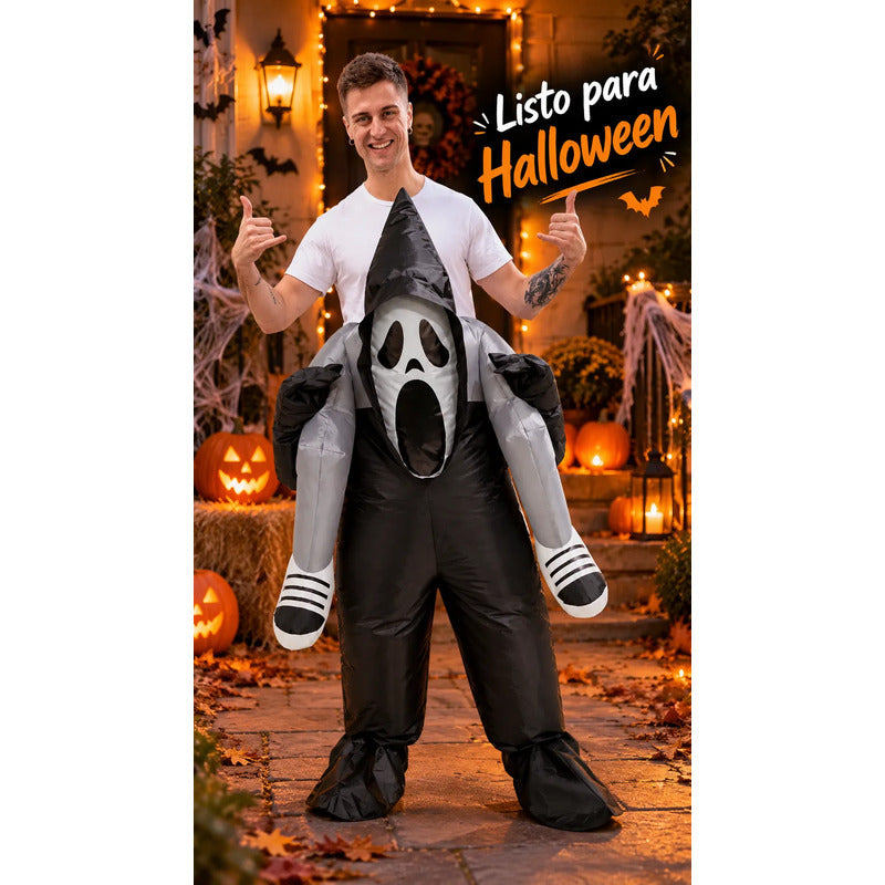 Disfraz Inflable Fantasma Ride Adulto Noche Halloween Negro 160-190