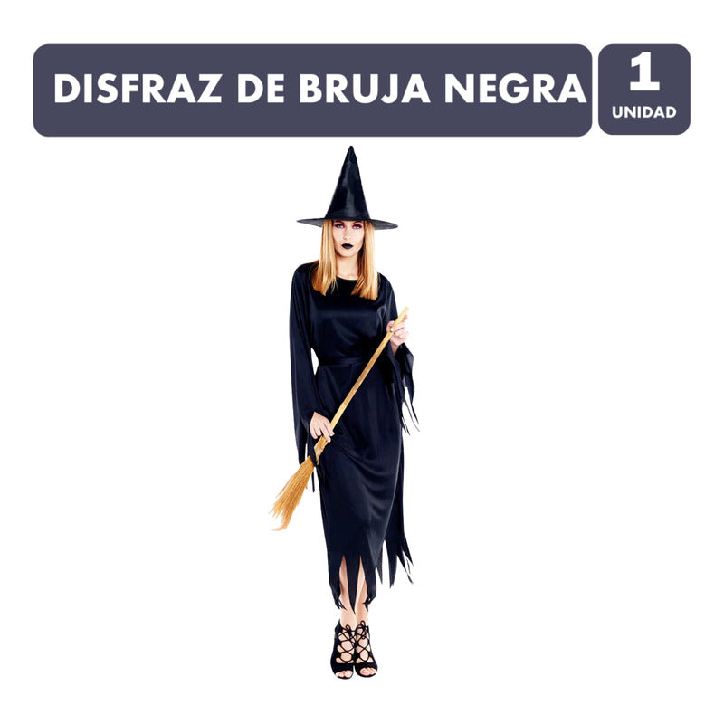 Disfraz Traje De Bruja Negra Mujer Adulta Especial Halloween Negro M