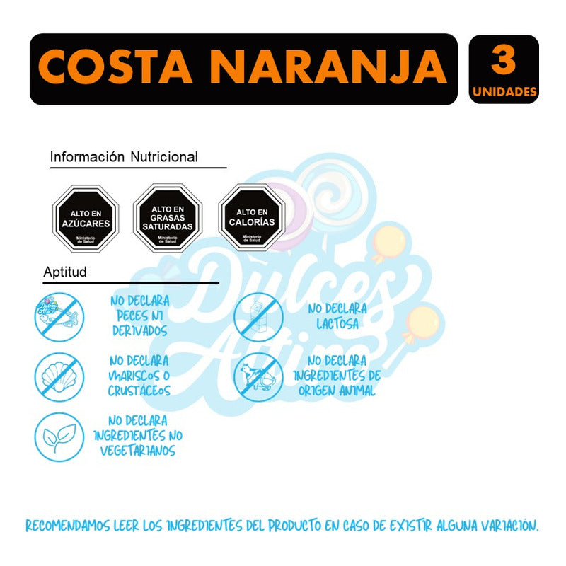 Chocolate Cacao 72% Naranja, De Costa - Pack De 3 Unidades.