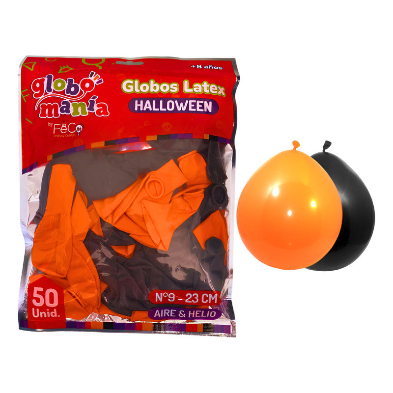 Globos Para Decorar En Halloween Negro Y Naranjo (50 Uni) Decoración Halloween