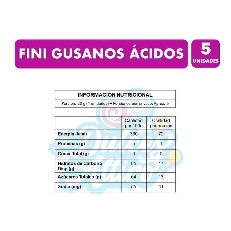 Gomitas Fini Gusanos Ácidos Sabores Surtidos (pack De 5 Uni)