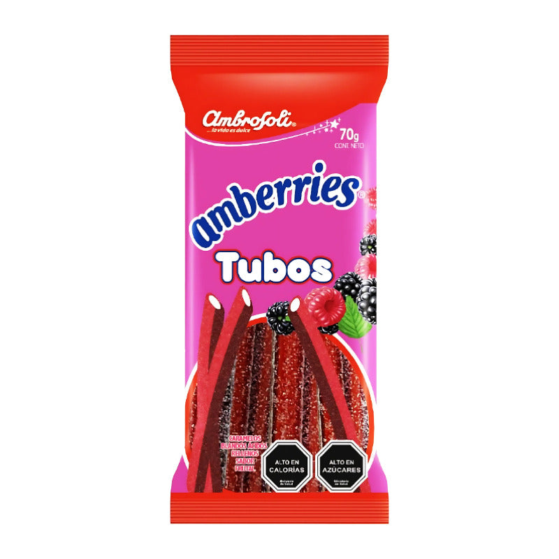 Amberries Tubos - Gomitas Rellenas Sabor Frutal (70 Gramos)