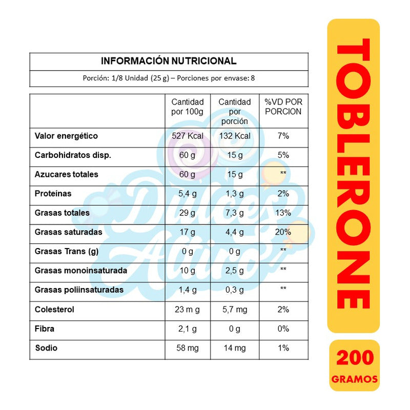 Chocolate Toblerone Origen Suizo- Mondelez (contiene 200 Gr)