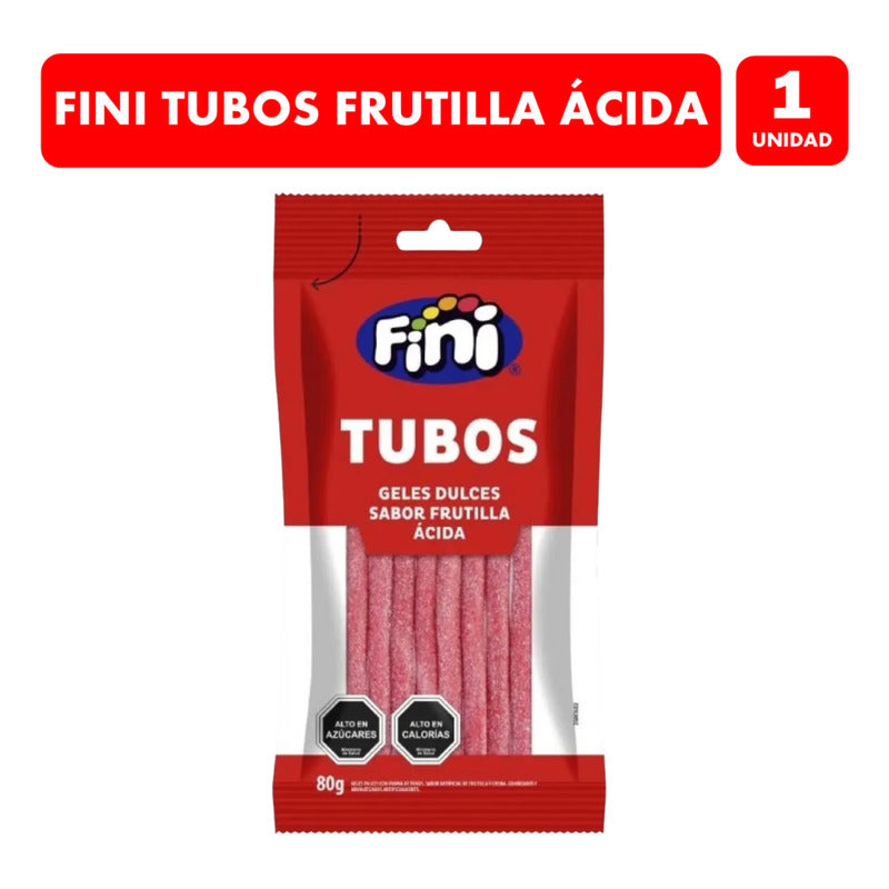 Gomitas Fini Sabor Frutilla Ácida En Forma De Tubos (80 Gr)