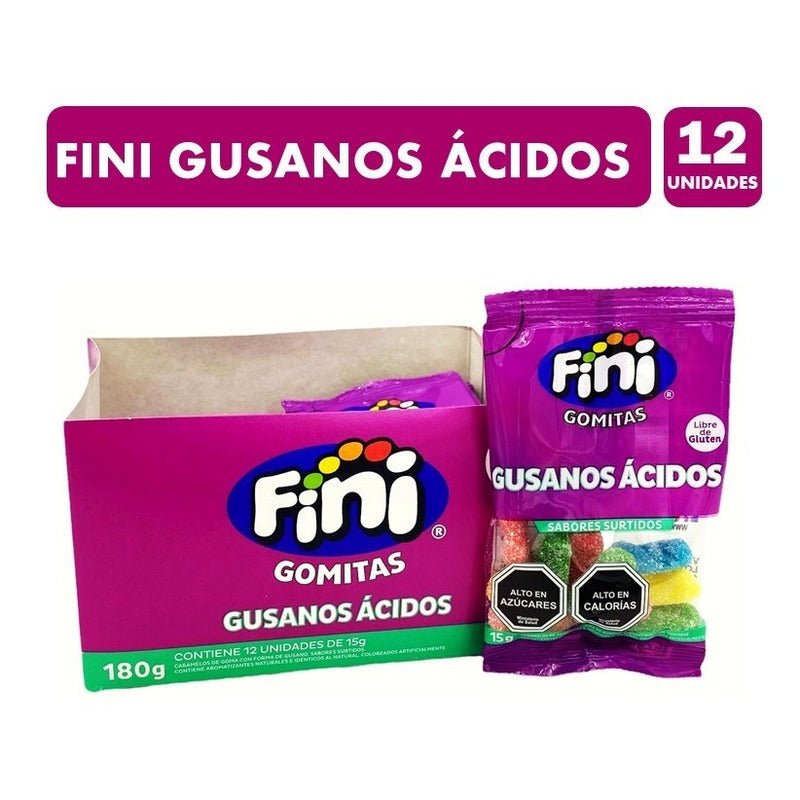 Gomitas Fini Gusanos Ácidos 180g (display 12 Unidades)