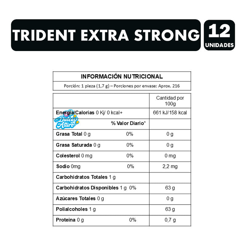 Trident Extra Strong - Sabor Menta Fuerte Sin Azúcar (12 Un)