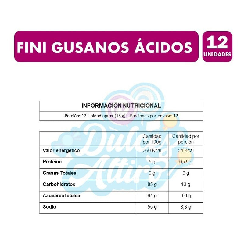Gomitas Fini Gusanos Ácidos 180g (display 12 Unidades)