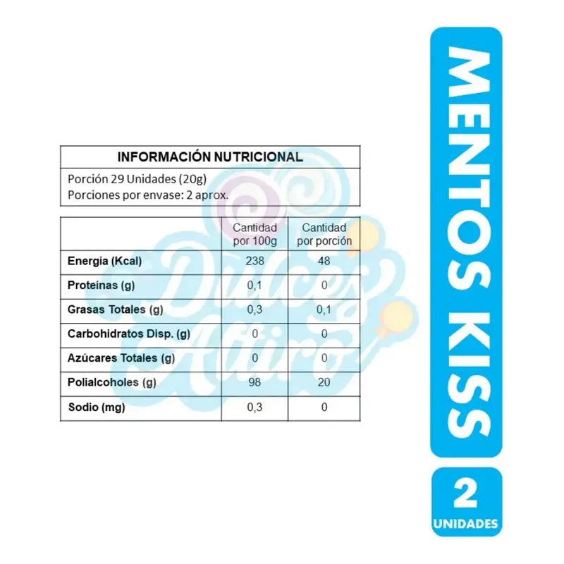Kiss Mentos Sabor Menta - Caramelos Sin Azúcar Pack 2 Unidad
