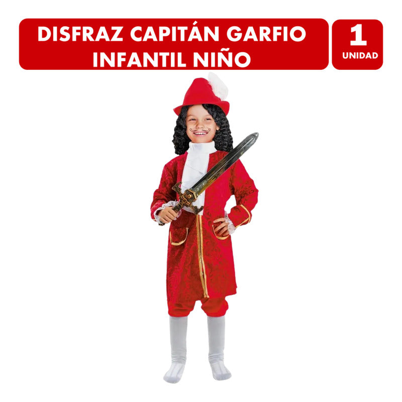 Disfraz Capitán Garfio Traje De Niño Fiesta Halloween Rojo 3-4