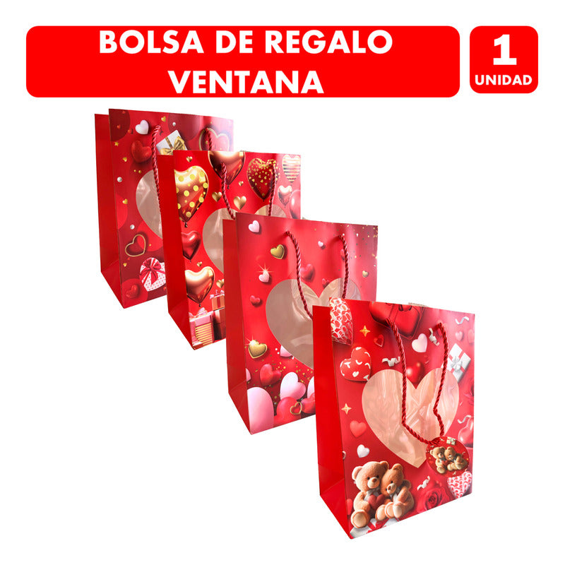 Bolsa De Regalo San Valentin Ventana Corazon 18x23 -unitario Sutido Bolsa Ventana Corazon