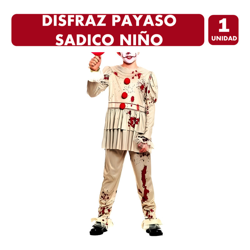 Disfraz Payaso Sódico Sangriento Niño Especial  Halloween Caqui 13-15