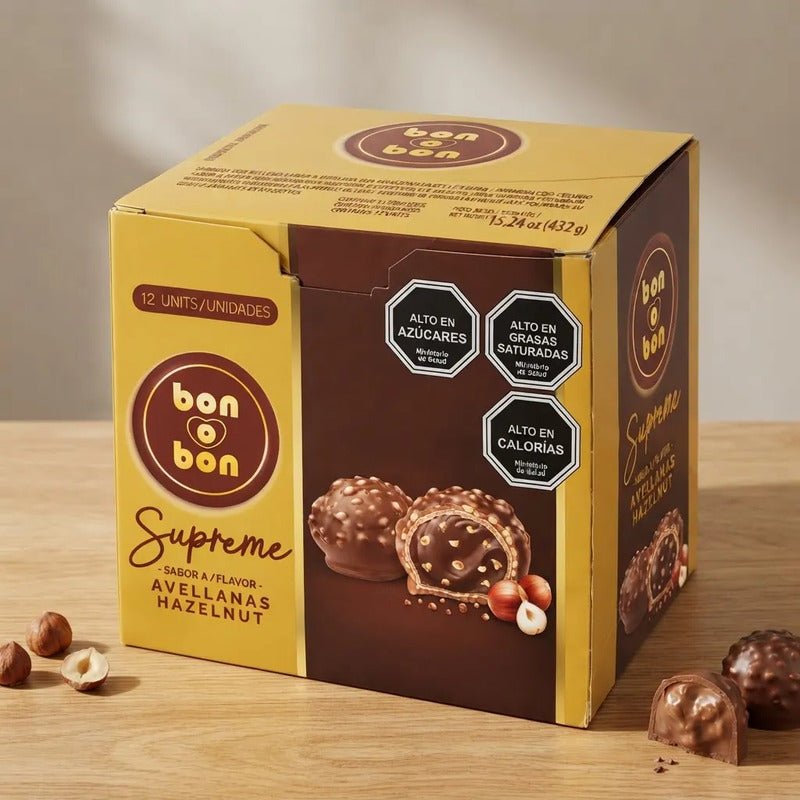 Bombones Bon O Bon Supreme Avellanas Caja 12 Unidades