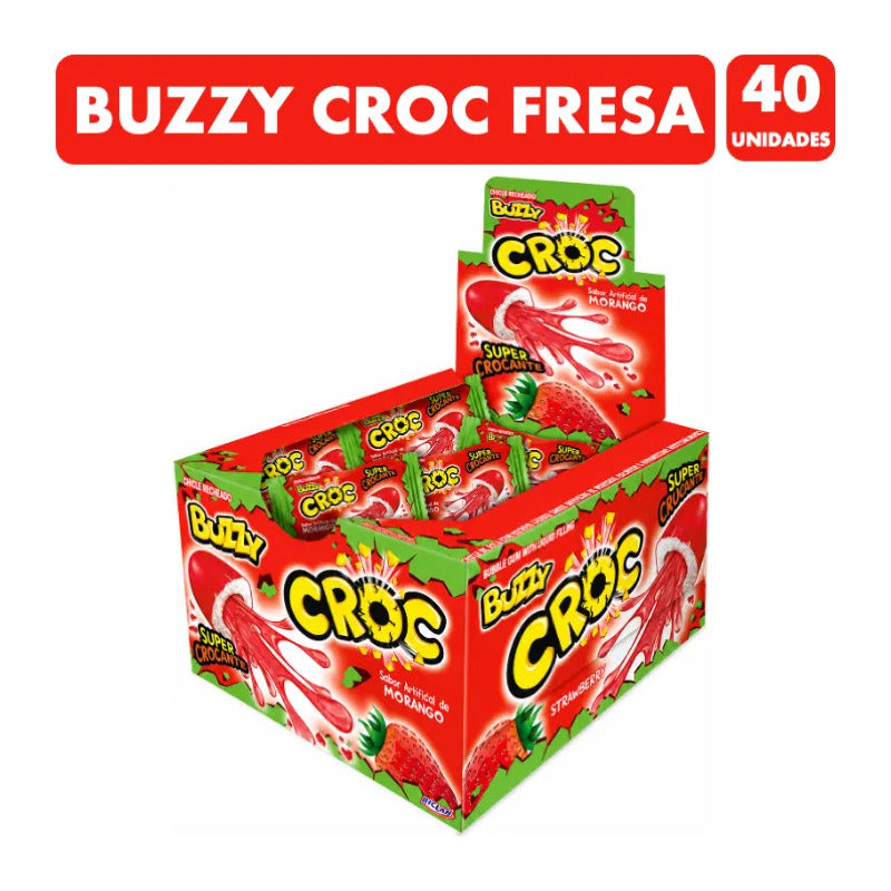 Chicles Sabor Fresa Buzzy Croc Con Centro Líquido (caja 40u)