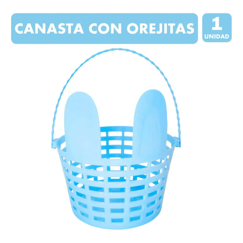Canasta Para Huevitos De Pascua Con Orejitas - Celeste