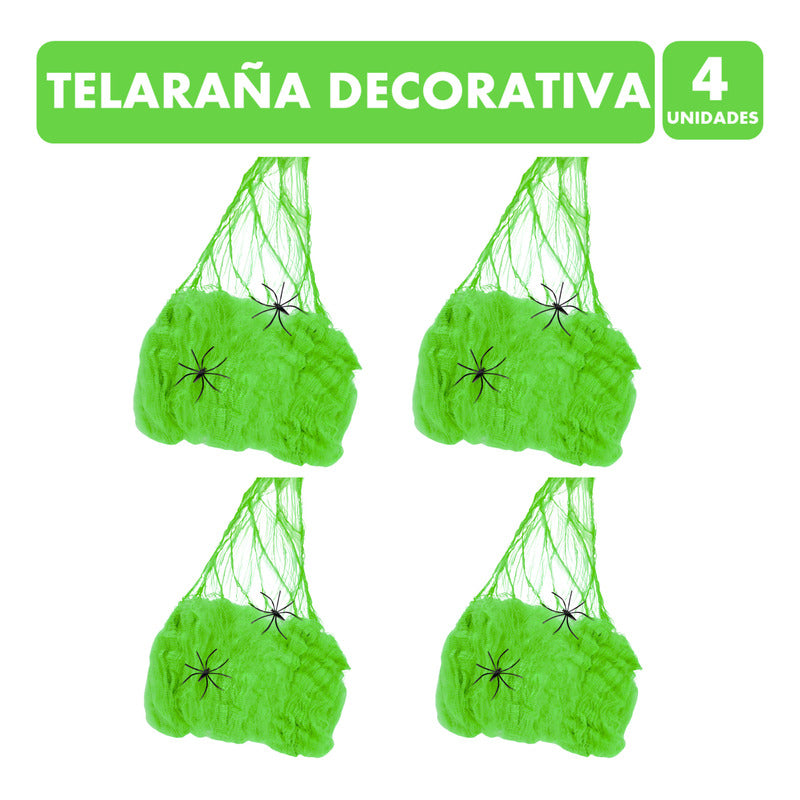 Pack Telaraña Halloween Decoración Color Verde (4 Unidades)