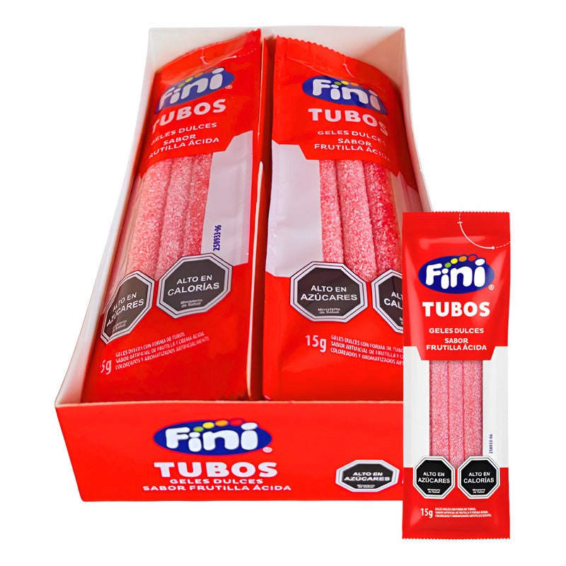 Gomitas Fini Frutilla Ácida - Tubos Rojos (caja 12 Unidades)