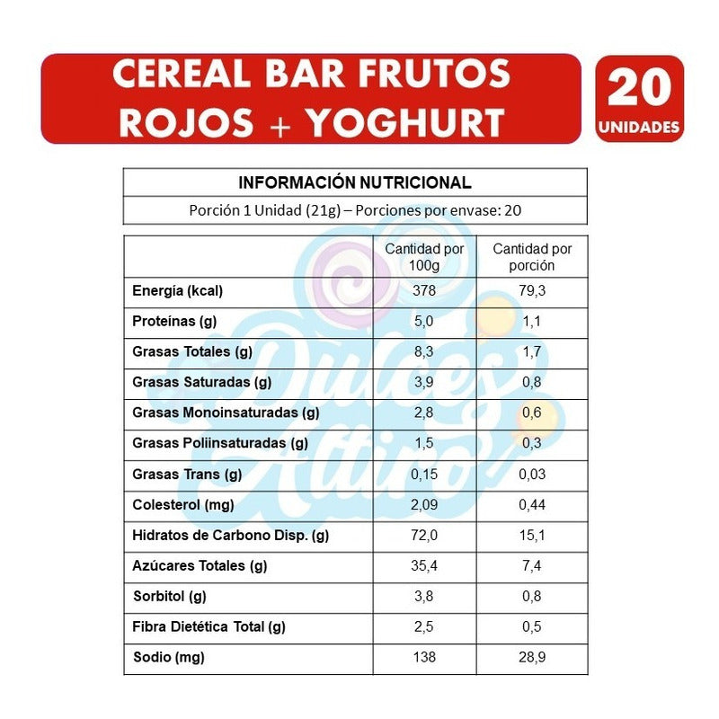Cerealbar Frutos Rojos Y Yoghurt Para Colación(caja Con 20u)
