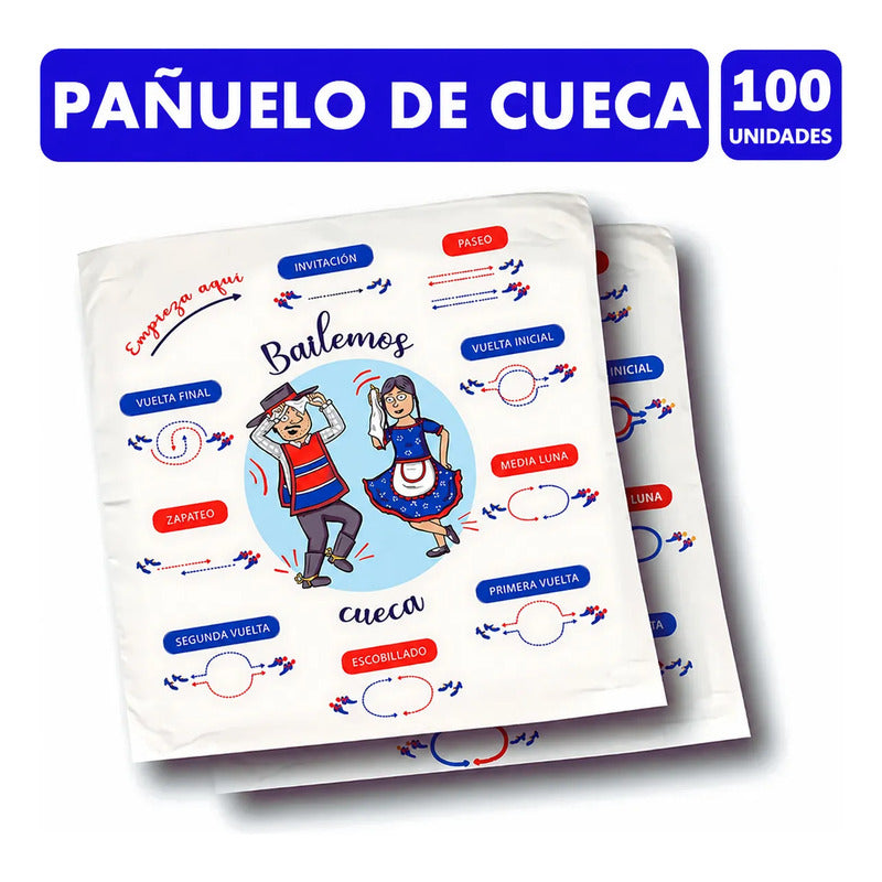 Pañuelo Para El 18 Con Pasos De Cueca Impresos (pack De 100) Blanco 18 De Septiembre Unica