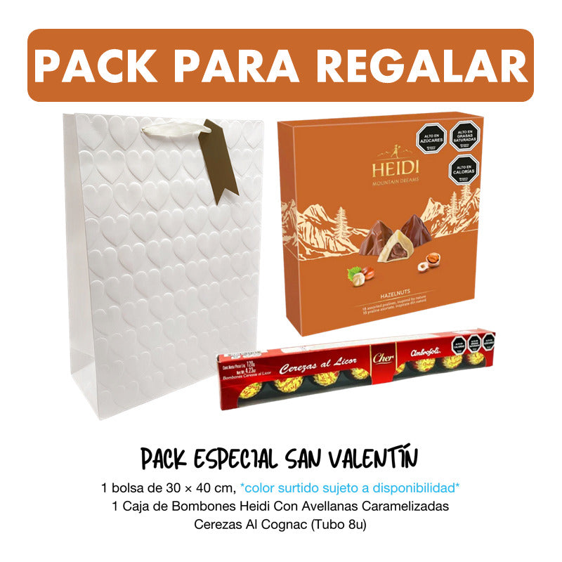 Pack Bombones Heidi Avellana + Cerezas Al Cognac + Bolsa